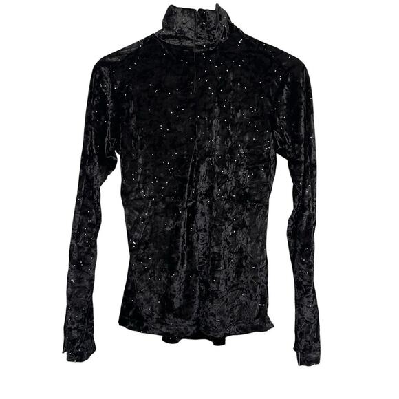Skea Shimmies Velvet Long Mock Neck Black Sparkle Dance Ski Whimsigoth Large NWT - Picture 1 of 8